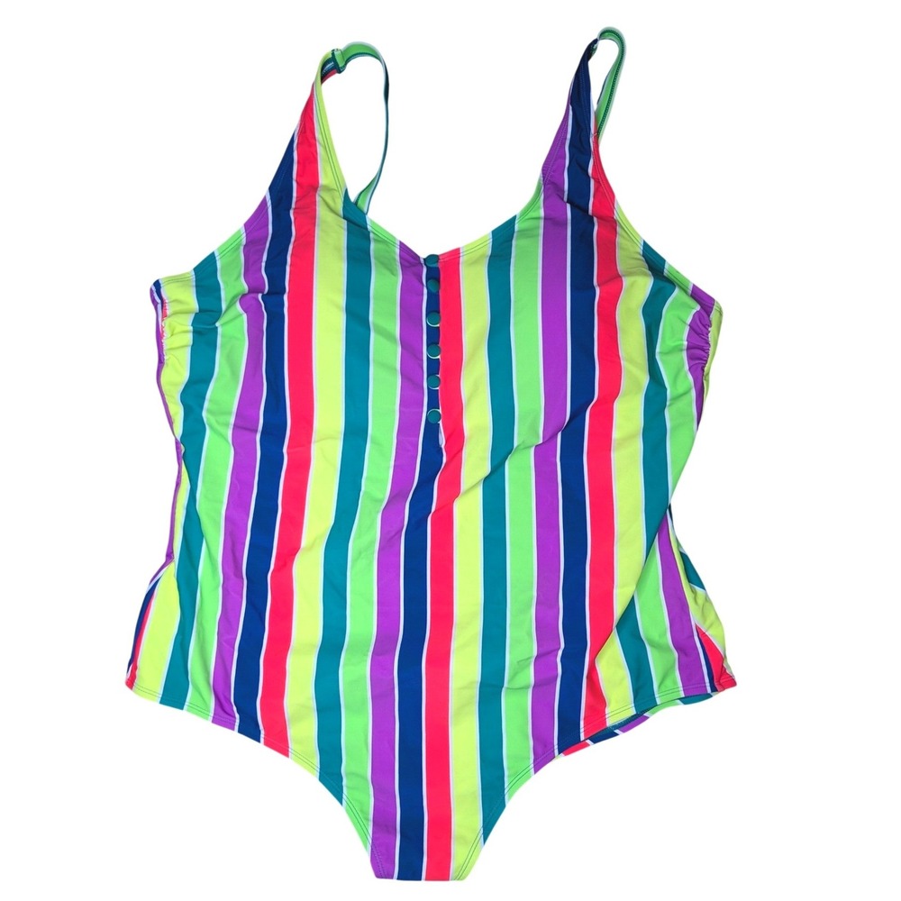 4X Torrid New w/o Tag Rainbow Stripe One Piece Adjustable Swimsuit‎ Cute Retro